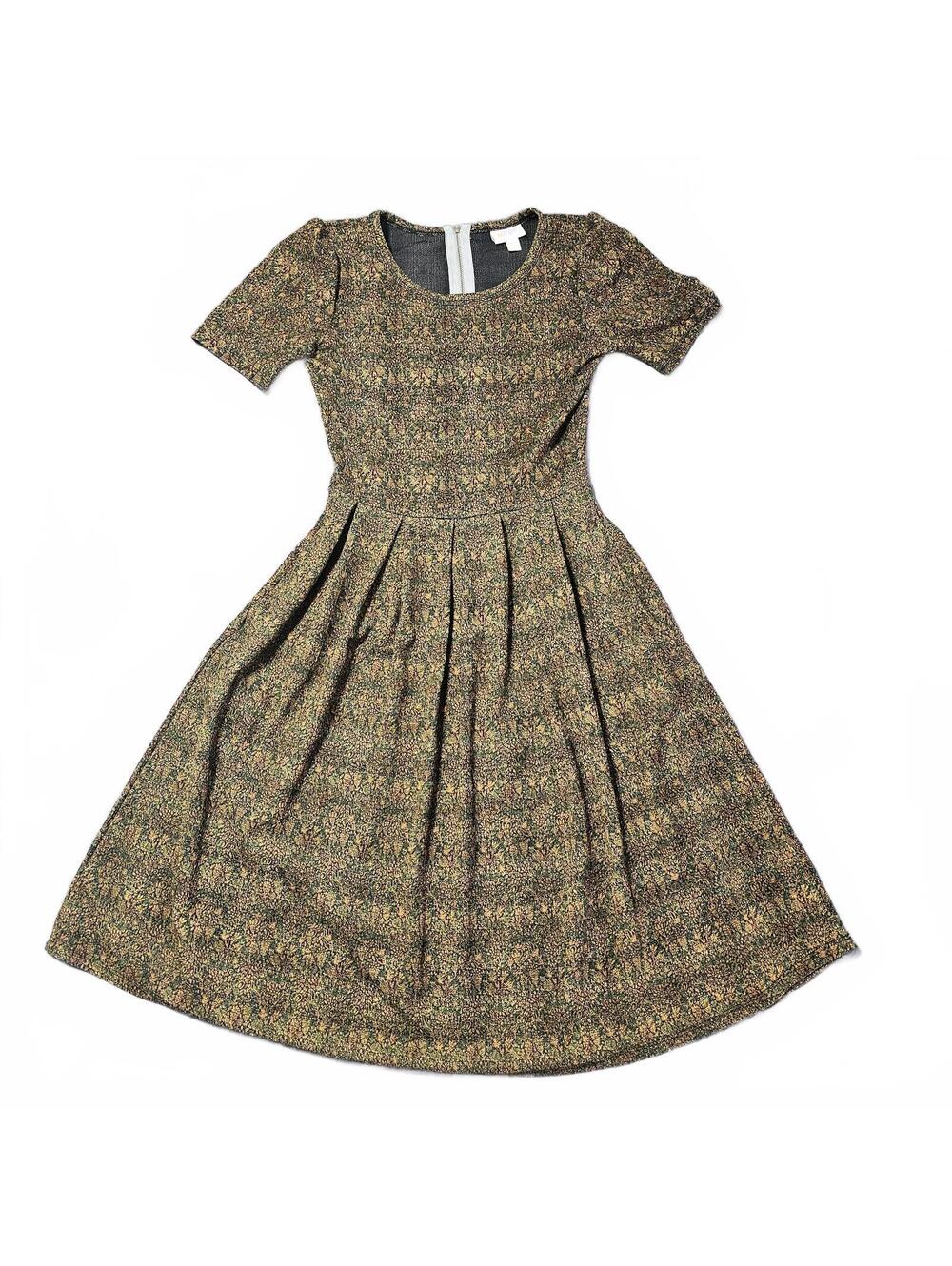 LuLaRoe Women's XS Fit and Flare Dress Tapestry Brown Orange Above Knee